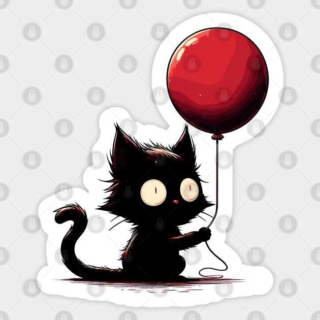 Confused black cat holding red balloon Sticker by TomFrontierArt